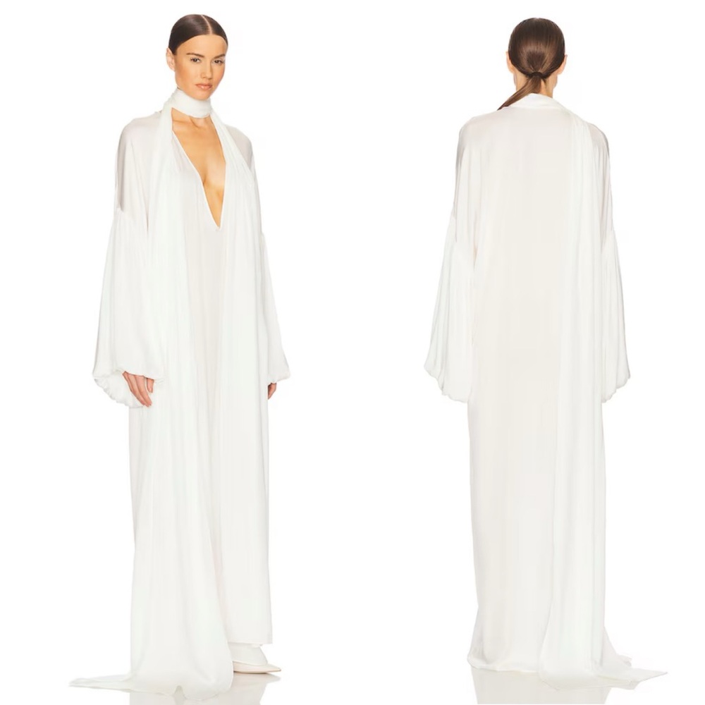 HELSA Serafina Silk V-Neckline Maxi Dress Detachable Scarf White NEW with tags - Picture 10 of 10